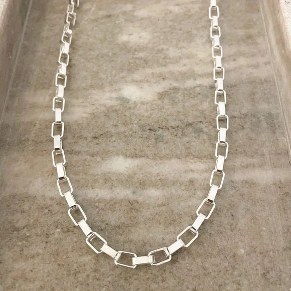 925 Sterling Silver Box Chain Link Necklace Statement Necklace 19 Inches - Picture 1 of 4